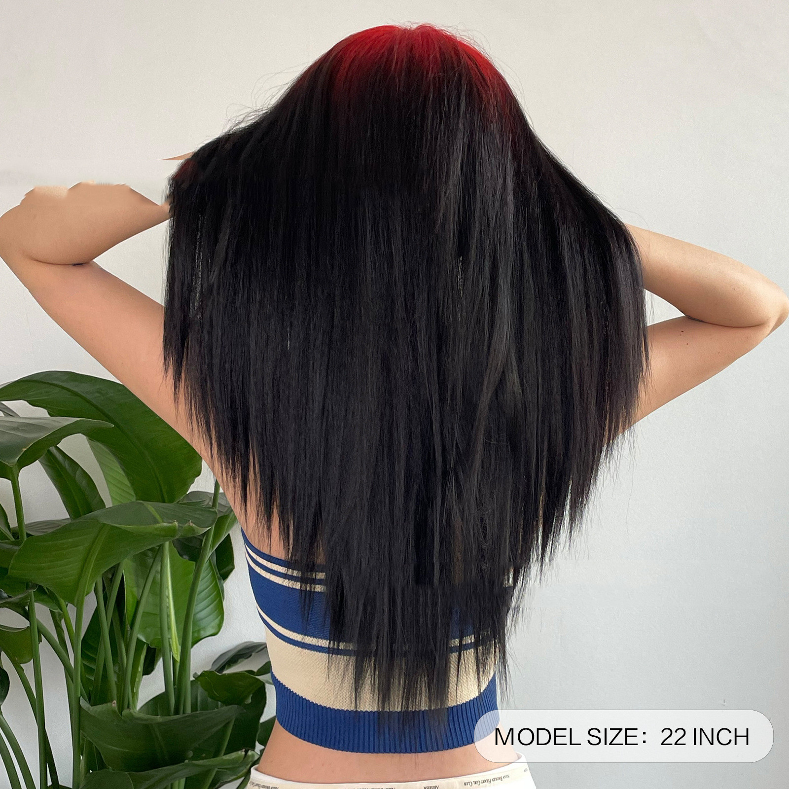 Title 4, Hot Top Dyed Black Red Gradient Mid-length Stra...