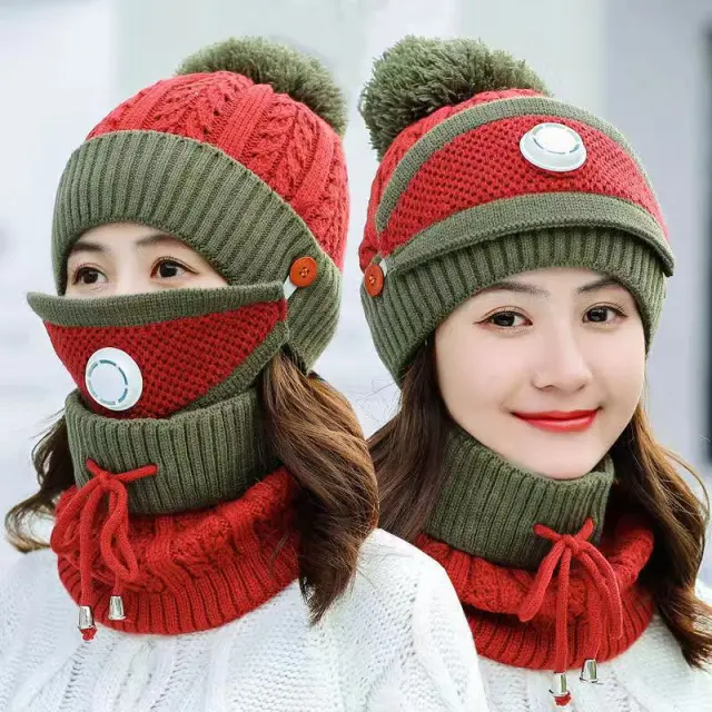 Wool hat, scarf, mask set Orange - Shop at LoveMi