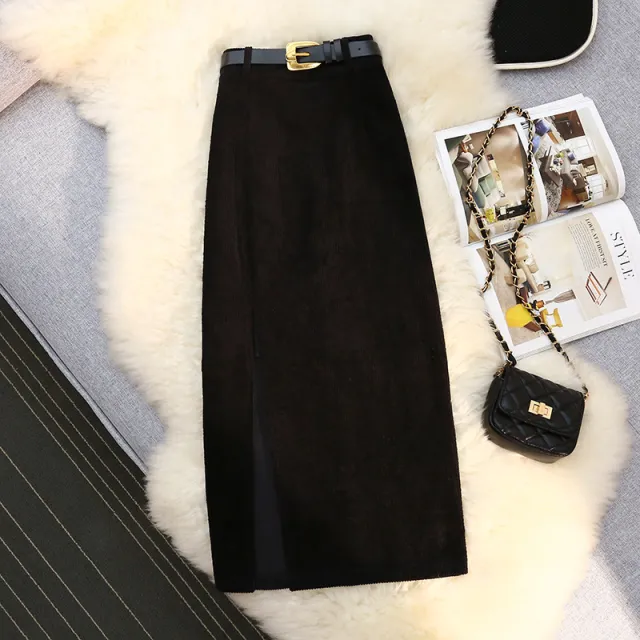 Women's Vintage Style High Waisted Solid Color Maxi Dress With Belt Side Slit Casual Winter Dress Black - Shop at LoveMi