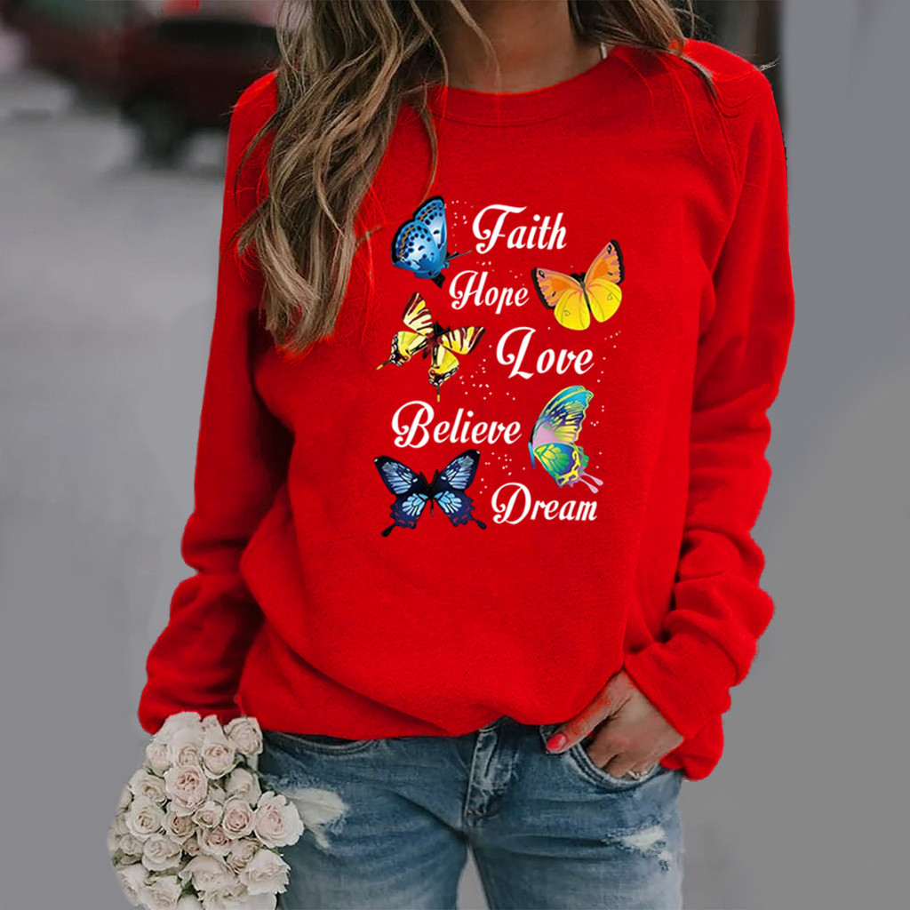 Title 7, Butterfly Print Long-sleeved Round Neck Sweatshirt