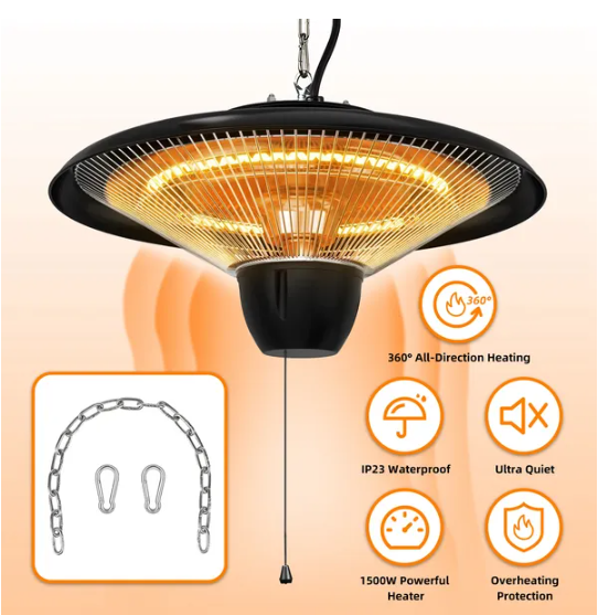 1500W Outdoor Hanging Patio Heater Ultra-Quiet Electric Heating Lamp — foto 4