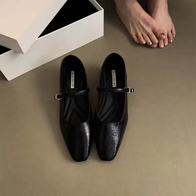 2026 New Arrival Women's Silver Block Heel Mary Janes, French Square Toe Shoes For Spring & Autumn