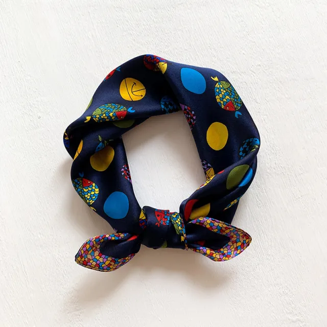 Green Oil Painting Series Korean Small Scarf Navy Blue - Shop at LoveMi