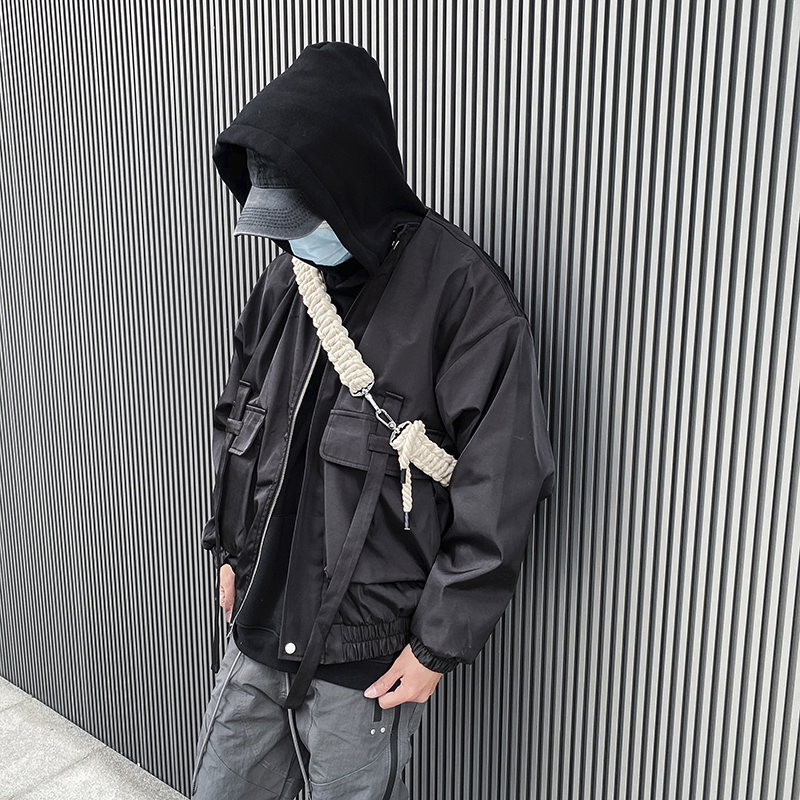 Nylon Trench Coat With Large Pockets And Streamers