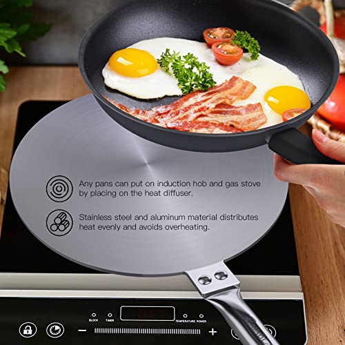 Heat Diffuser Simmer Ring Plate with Stainless Handle, Induction Adapter Plate for Gas Stove Glass Cooktop Converter, Flame Guard for Induction Hob Pans, 7.5 inch, 8 inch, and 9.25 inch Stainless Steel.