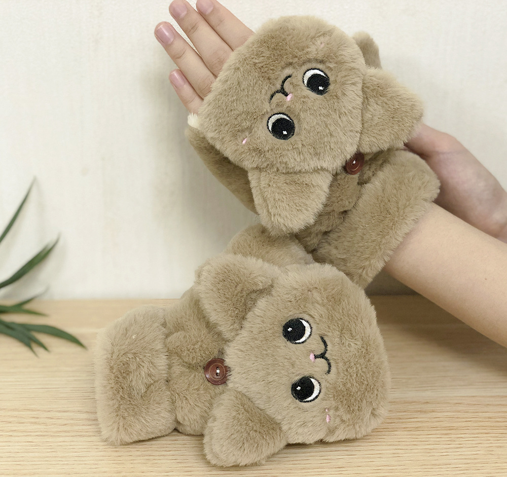 Title 8, Plush Gloves Cartoon Cat Cute Half-finger Flip ...