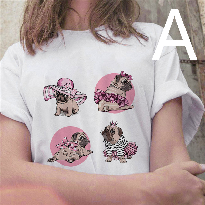 Cartoon Oil Painting Dog Print Loose Round Neck Short Sleeves - Shop at LoveMi