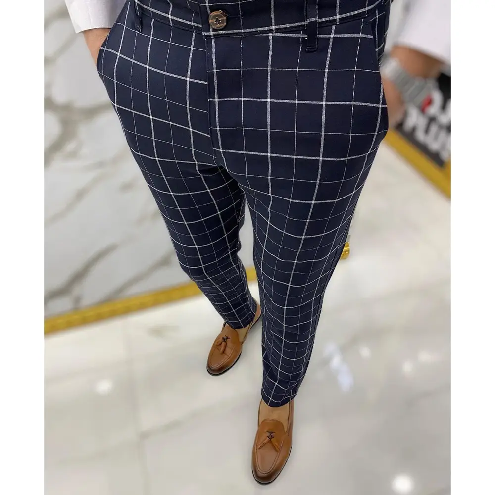 Men's Fashion Plaid Business Casual Pencil Pants Trousers