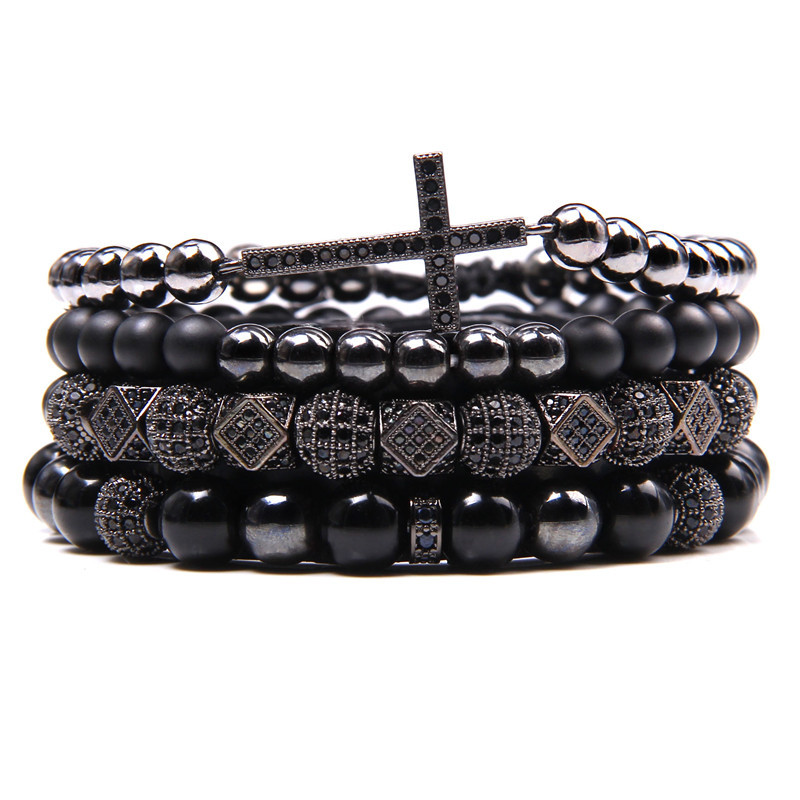 Natural Stone Combination Set Round Bead Bracelet Micro Inlaid