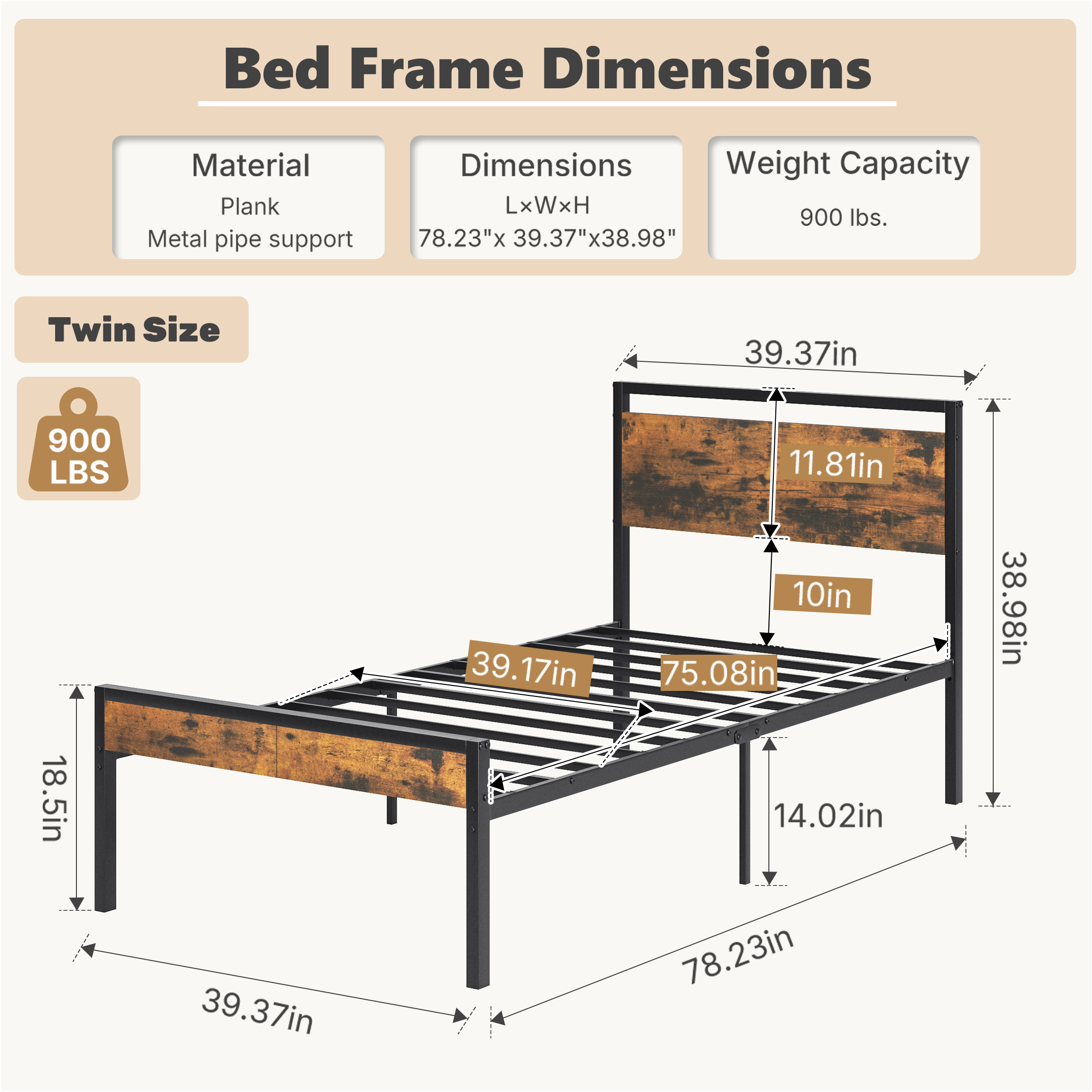 Heavy-duty Metal Platform Bed With Wooden Headboard, Capable Of Supporting 1000 Pounds, And With Storage Space Beneath The Bed. image 13