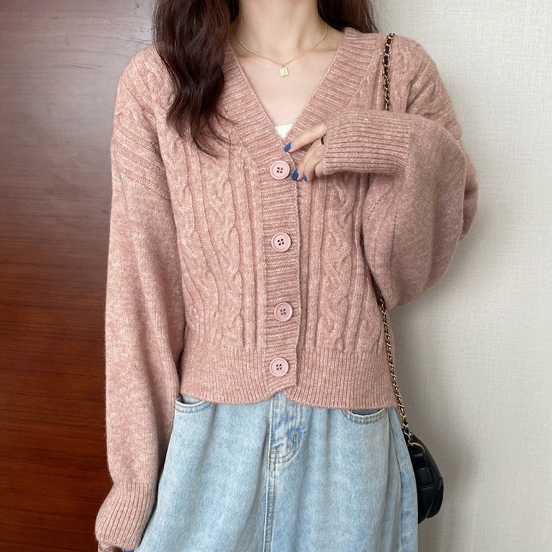 V Neck Sweater Women Loose-fitting Long-sleeved Knitted Top