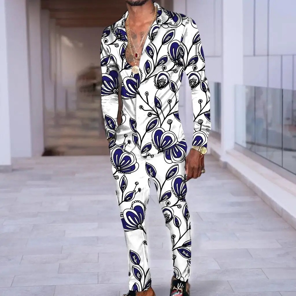 Hip Hop Hong Kong Style Fashion 3D Printing Casual Long Sleeve Shirt Suit