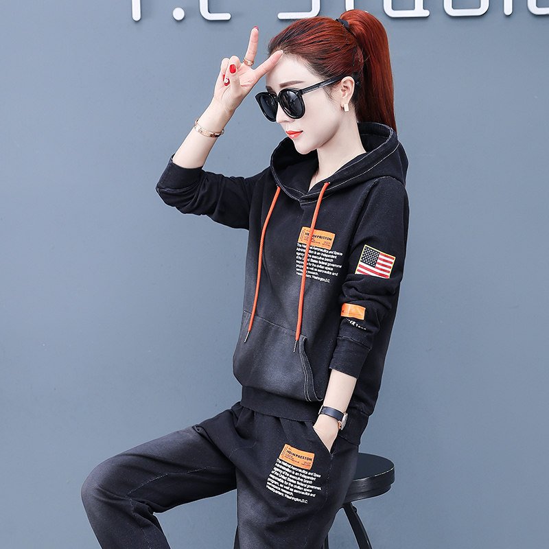 Korean Style Long-sleeved Sweatshirt Sports Two-piece Suit