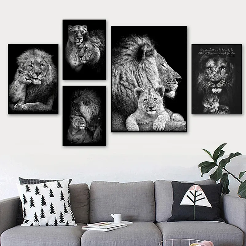 Black And White Lion Family Poster Canvas