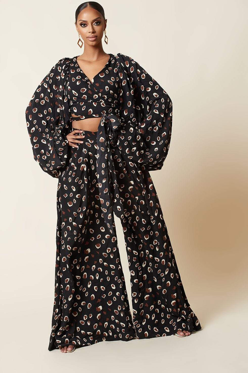 Long Sleeved Cardigan Loose Wide-leg Pants Suit