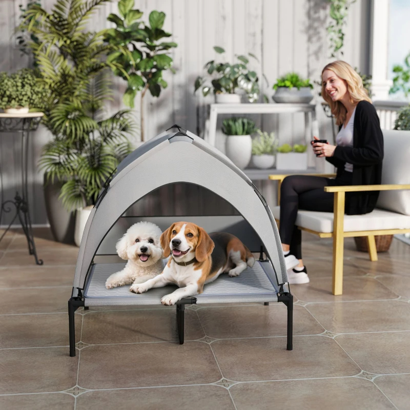 PawHut Elevated Dog Bed With Removable Canopy, Portable Outside Raised Pet Cot With Cooling Pad, Storage Bag,
