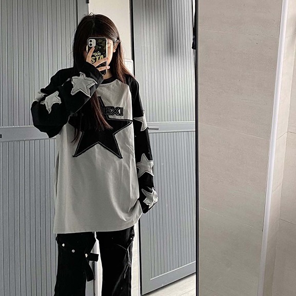 Patch XINGX Long-sleeved T-shirt Women's Retro Top