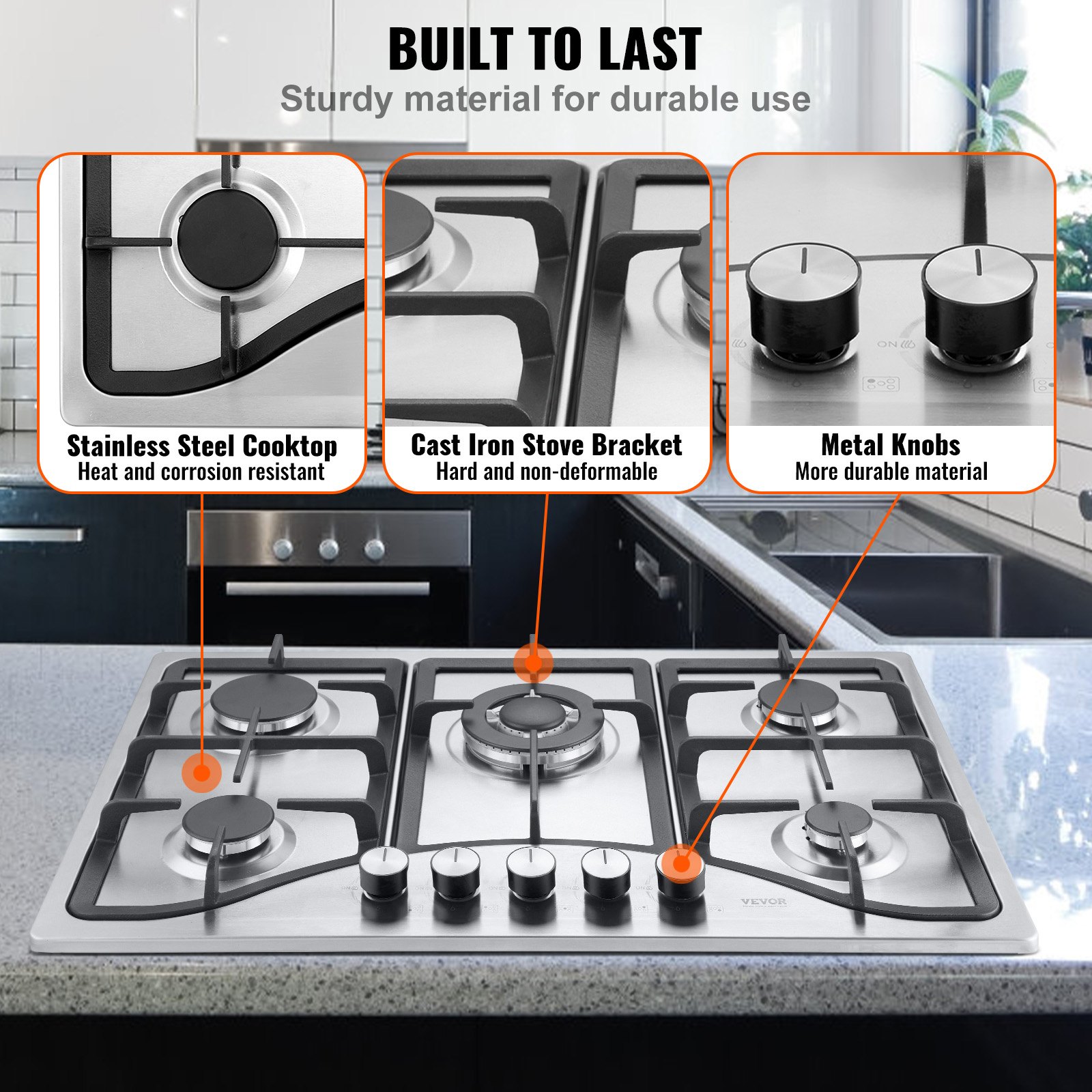 Gas Cooktop 30 Inch, Max 12250BTU 5 Burners Built-in Stainless Steel Gas Stove Top, LPG NG Convertible Dual Fuel Natural Gas Hob With Thermocouple Protection image 10