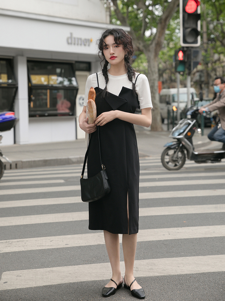 High Waist Slim Design French Suspender Skirt