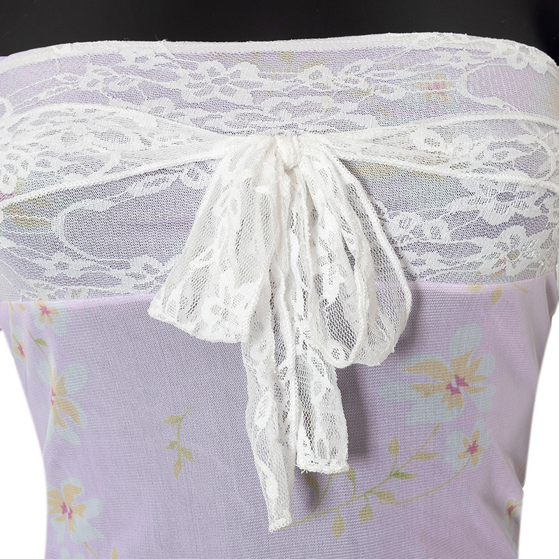 Sleeveless Printed Lace Umbilicus Lace-up European And American Women's Blouse