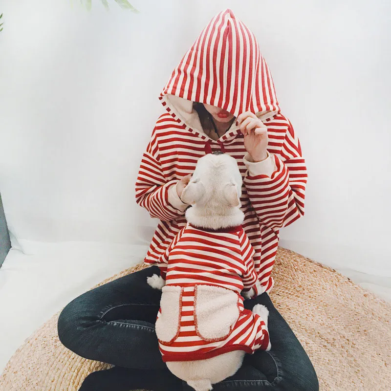 Pet Parent-child Wear Striped Four-legged Padded Sweater - Red