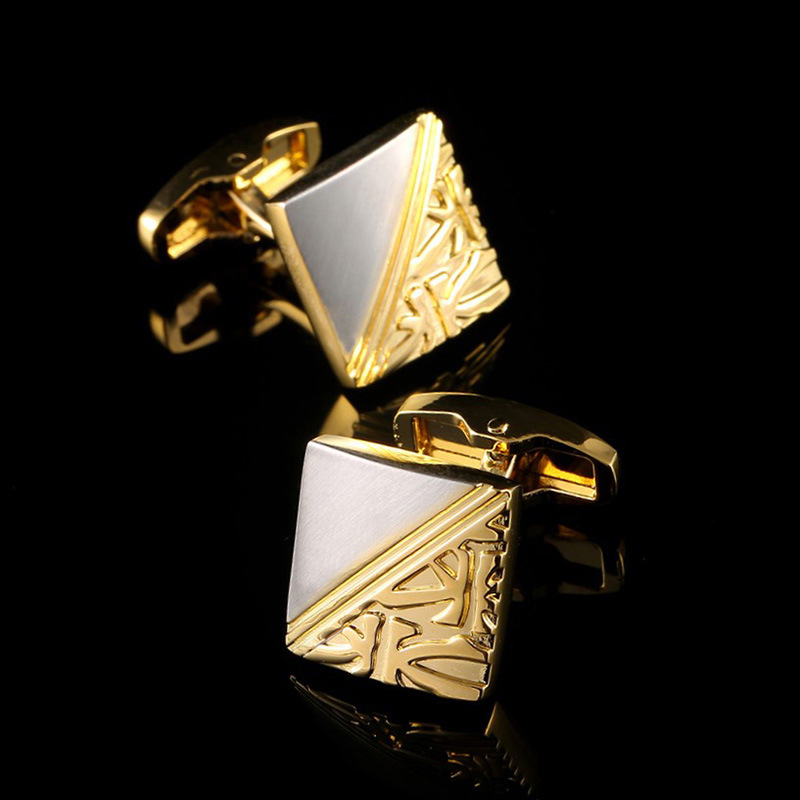 Square Pattern Gold And Silver Two-tone High Quality French Cufflink Pure Copper Metal Buttons — foto 8