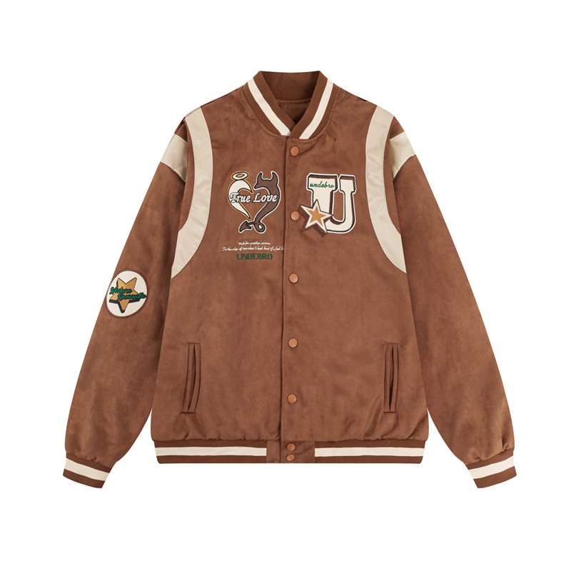 Women's Rose Embroidered Suede Baseball Jacket