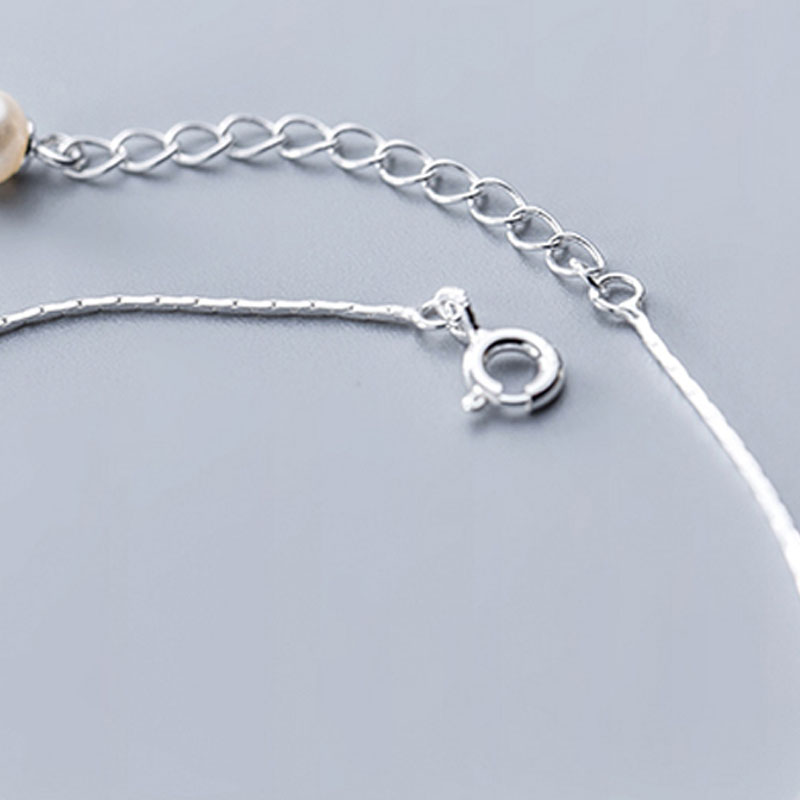 Title 9, Pearl Simple Snake Bone Chain S925 Silver Anklet