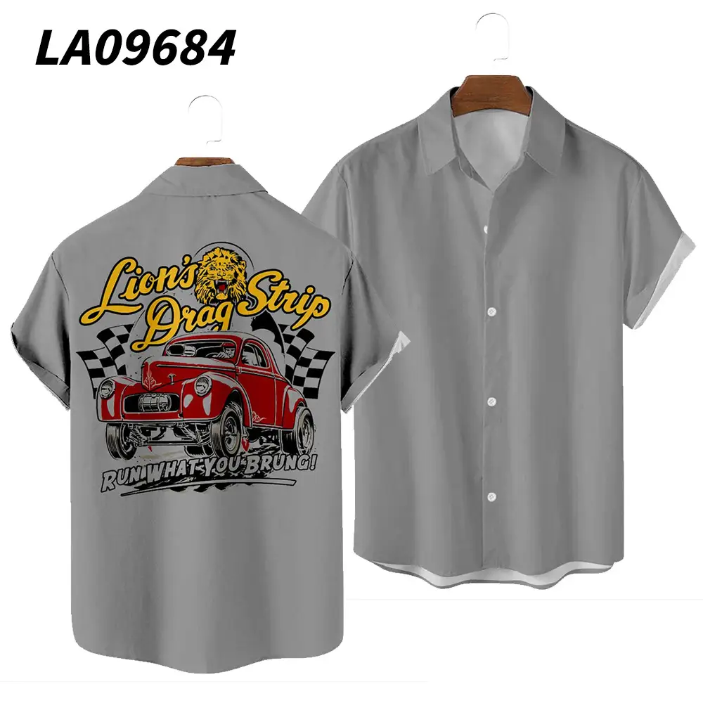 Men's Summer Hawaiian Car Digital Print Shirt