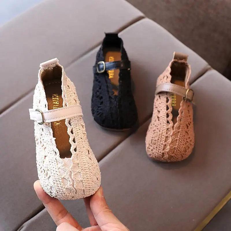 Girls Shoes Soft Sole Princess Lace Breathable Woven Flying