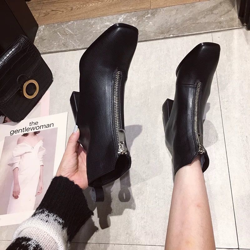 Women's Short Boots New Retro Thick With Square Toe All-match