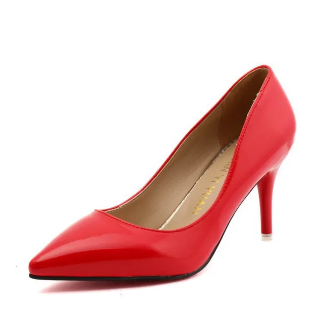Shallow Mouth Women's Shoes Pointed Toe All match Patent Leather Women's Single Shoes Red - Shop at LoveMi
