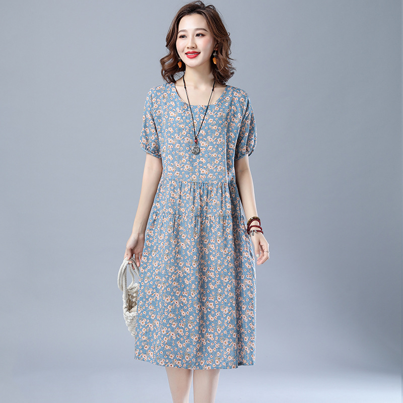 Loose And Thin Small Floral Short-sleeved Dress