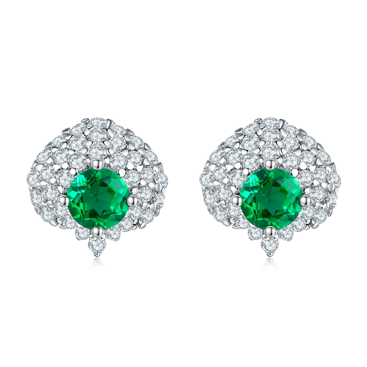 S925 Silver 1.8g Lab-Created Emerald Earrings, 0.6ct