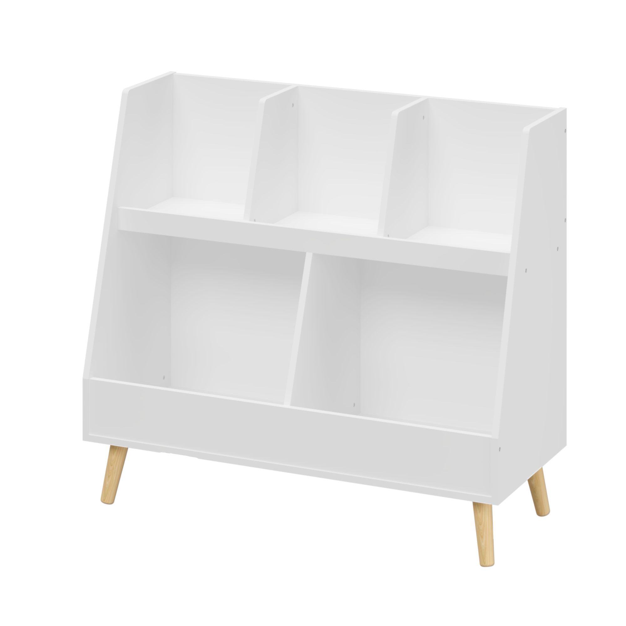 Kids Bookshelf And Toy Organizer 5 Cubbies Wooden Open Bookcase 2-Tier