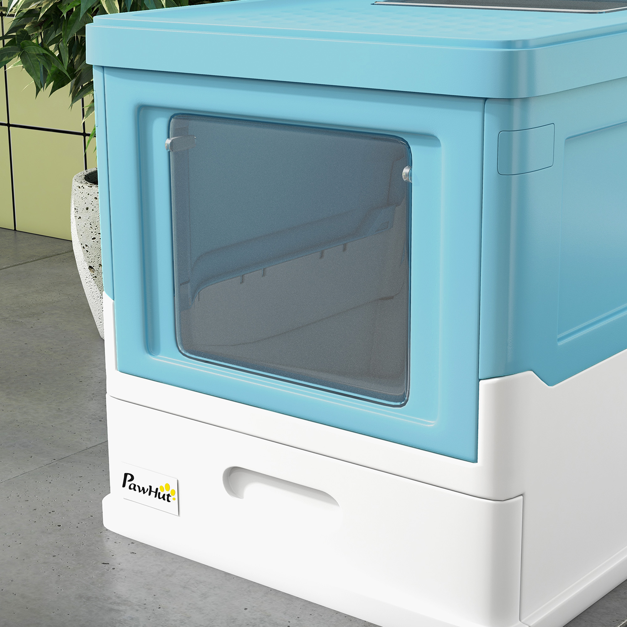 Hooded Cat Litter Box, Portable Pet Toilet, With Scoop, Front Entry - Light Blue — image 6