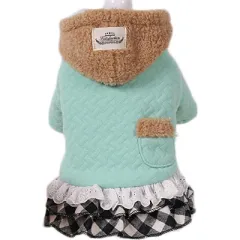 New Style Pet Clothes Cotton Skirt Warm Dog Cotton Clothes - Green With Hood - View 1