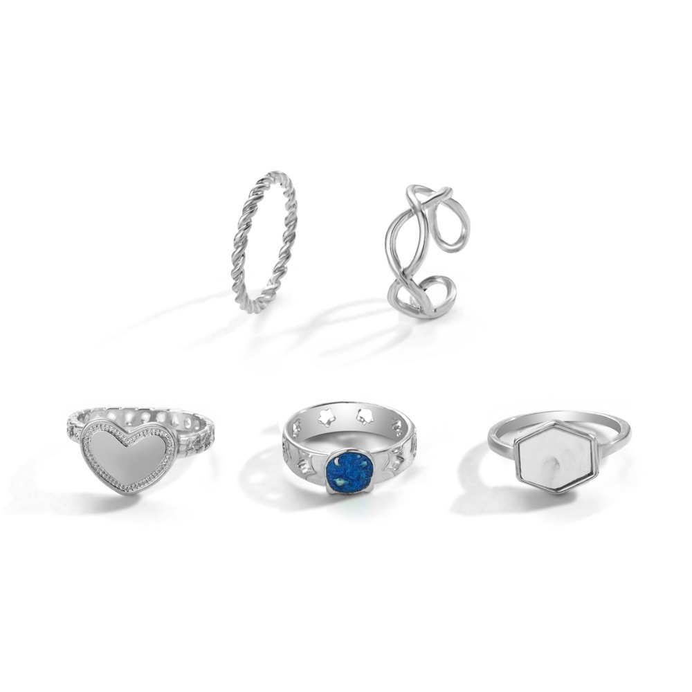 طقم خواتم نسائية عتيق من سبيكة مع سلسلة وألماس