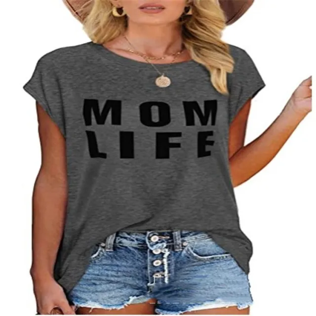 Casual Cotton Pullover Round Neck Loose Fitting Short Sleeves Grey - Shop at LoveMi