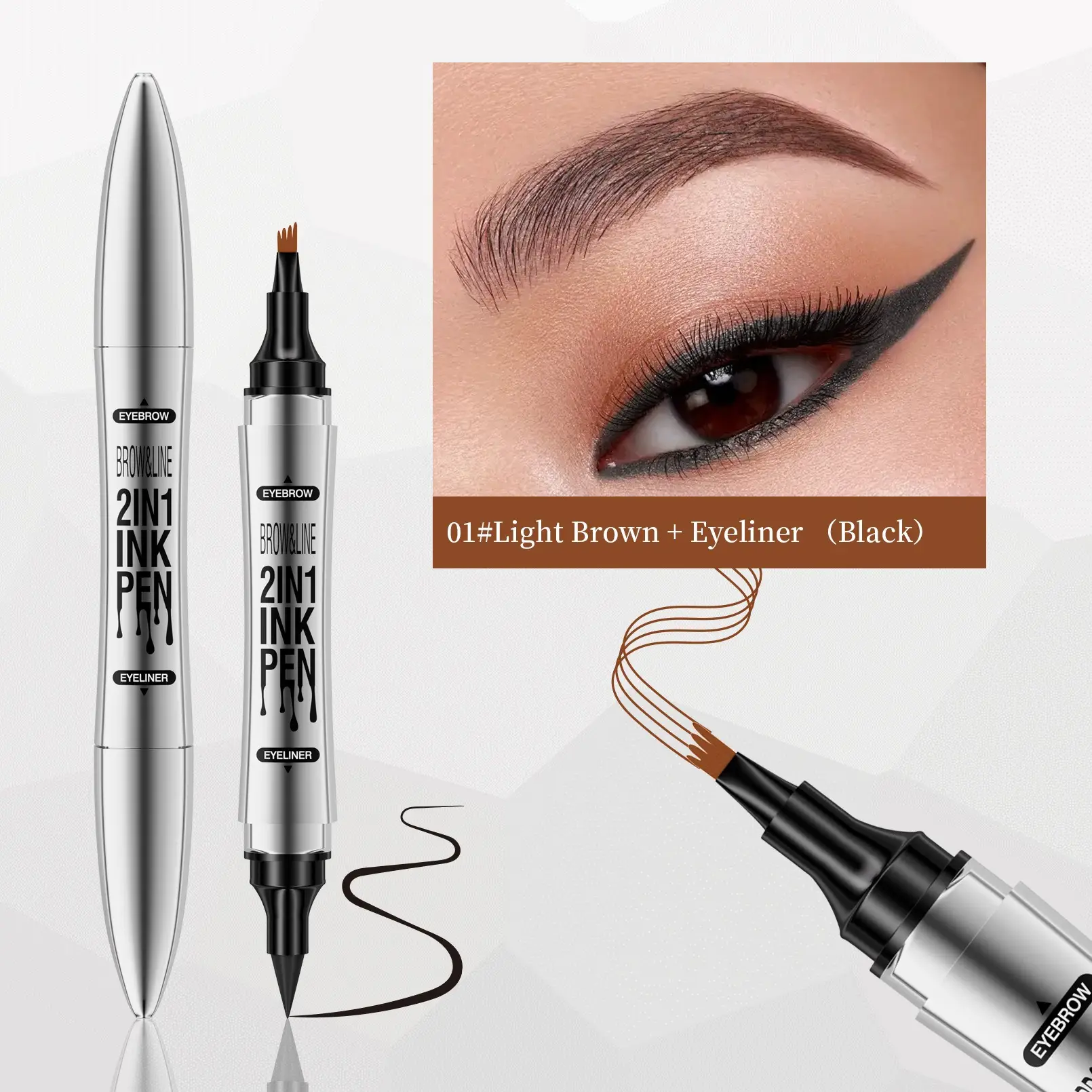 2 In 1 Microblading Eyebrow Pen, 4 Fork Tip,3D Waterproof Magic Eyebrow Pencil With Multifunctional Double Head Eyebrow Pencil With Eyeliner Pencil, Waterproof 