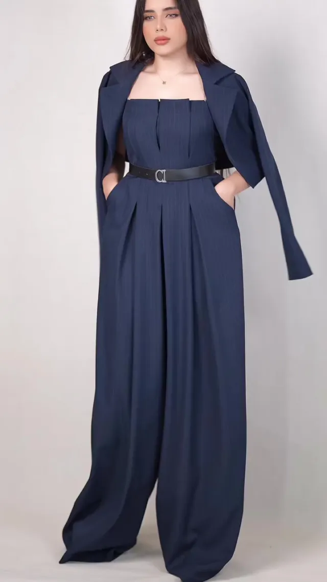 Striped Tube Top Jumpsuit Short Blazer Suit Stripe - Shop at LoveMi