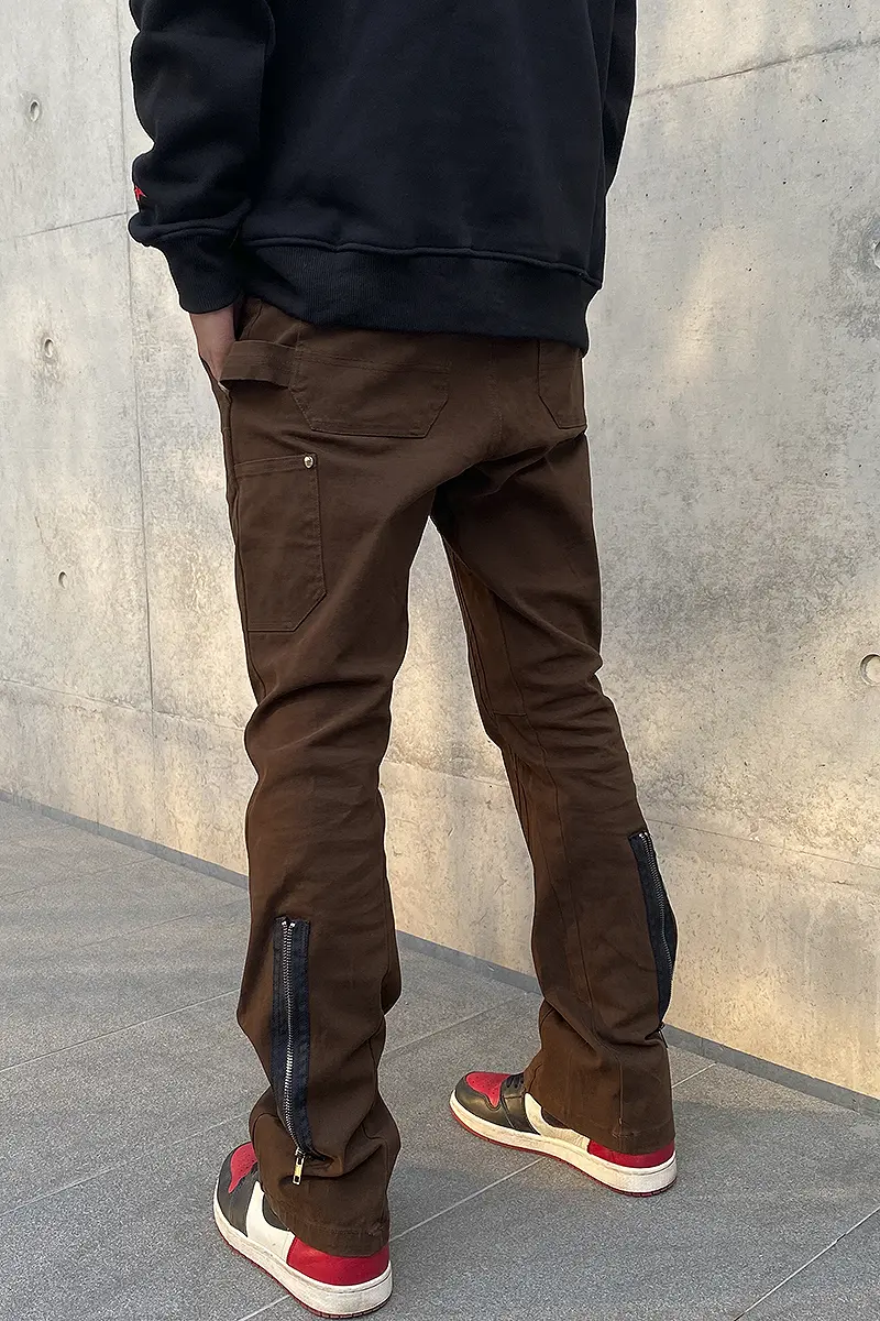 Washed And Distressed Zipper Deconstructed Fit Flared Pants