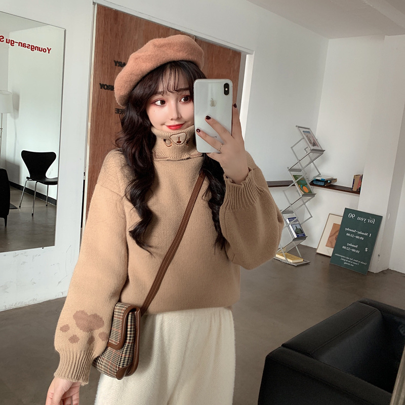 White High-neck Slim Design Top Bottoming Sweater