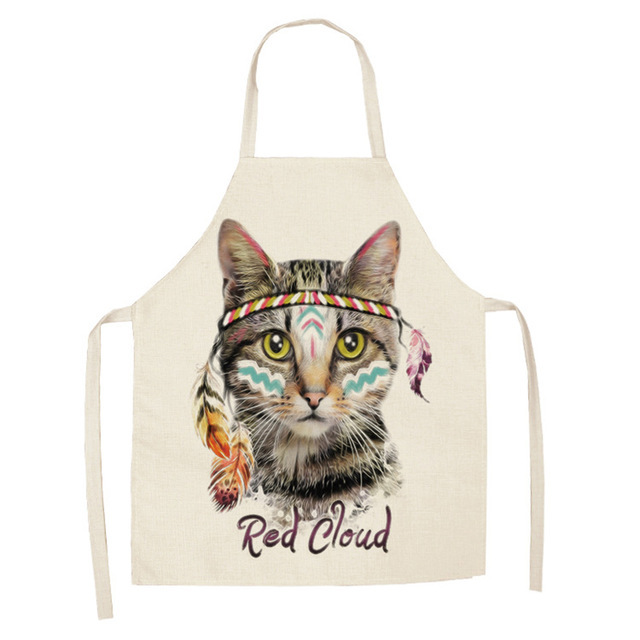 Title 3, Cartoon Cat Couple Linen Sleeveless Apron for K...