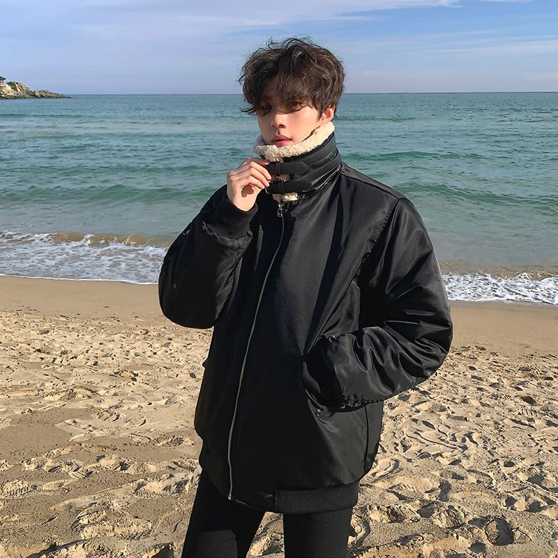 Thick Lamb Wool Men's Loose Stand Collar Warm Padded Jacket