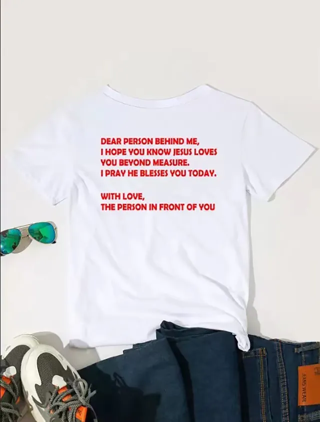 Women's Top Round Neck Slogan Printed Short Sleeves White - Shop at LoveMi