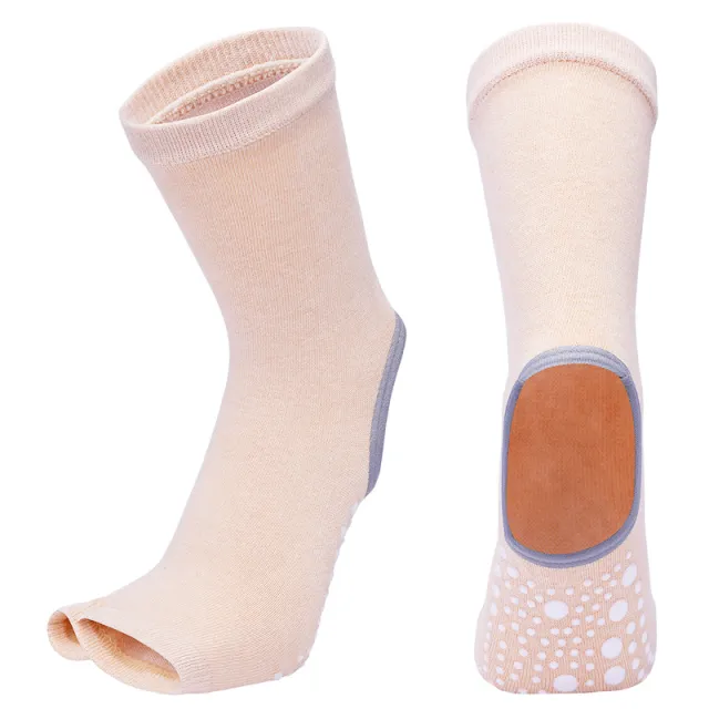 Women's Mid Tube Yoga Socks Half Finger And Split Finger Beige Split Toe - Shop at LoveMi