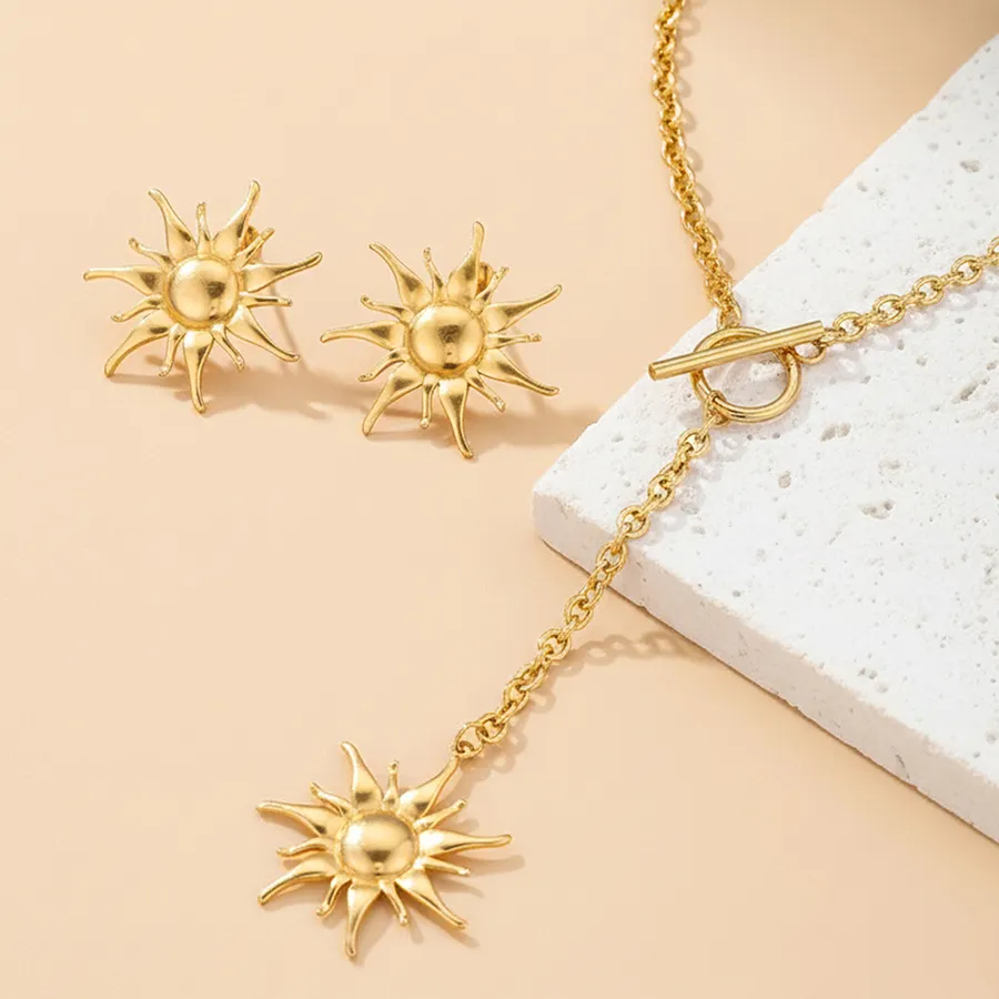 Women Retro Sunburst Jewelry Set OT Toggle