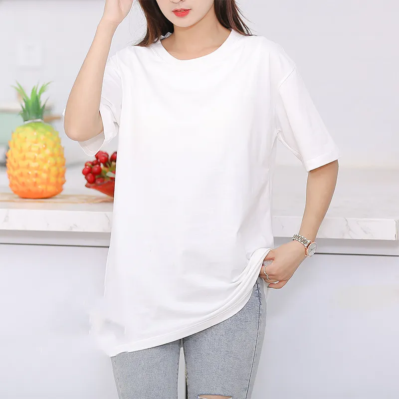 Summer Women's Pure Cotton With Chest Pad Round Neck Short Sleeve - White