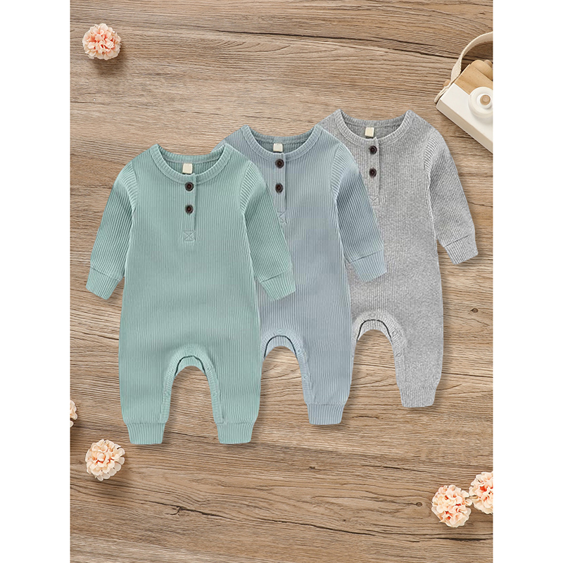3-Pack Newborns Infants Baby Boys & Girls Long Sleeve Ribbed Romper Soft Button Front Jumpsuit — foto 4
